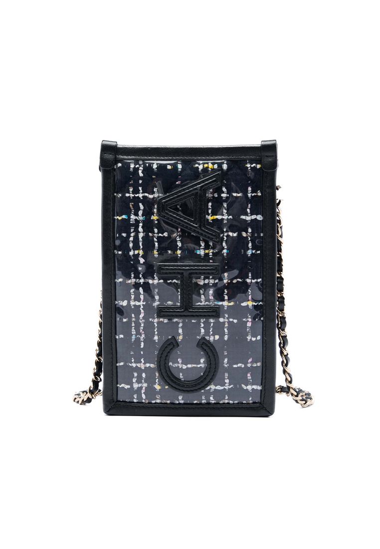 Chanel Pre-Loved Chanel Tweed And Pvc Phone Pouch With Chain