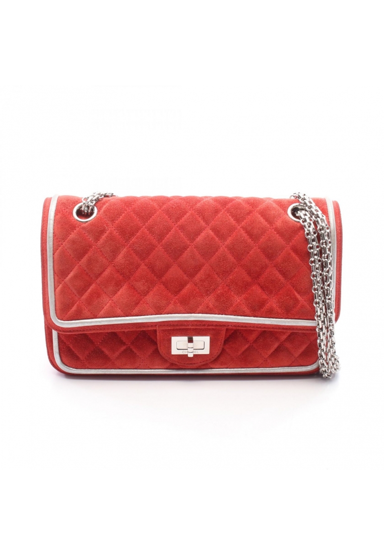 Chanel Pre-Loved Chanel 2.55 matelasse mademoiselle chain W chain shoulder bag suede leather Red Sil