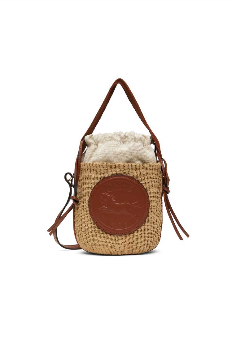 Chloé Small Horse Medal Basket In Natural Fibers Sepia Brown CHC25SS592O8227S