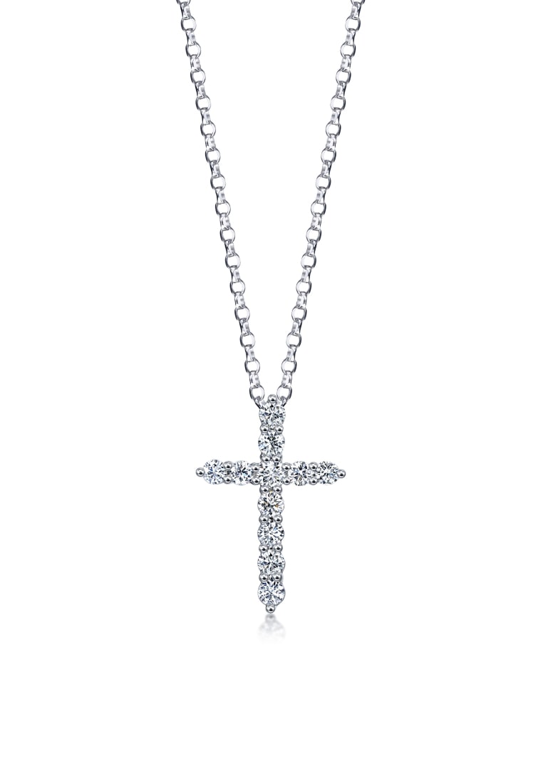 Chow Sang Sang 18K Solid White Gold Daily Luxe Diamond Cross Necklace for Women 47cm 96583U
