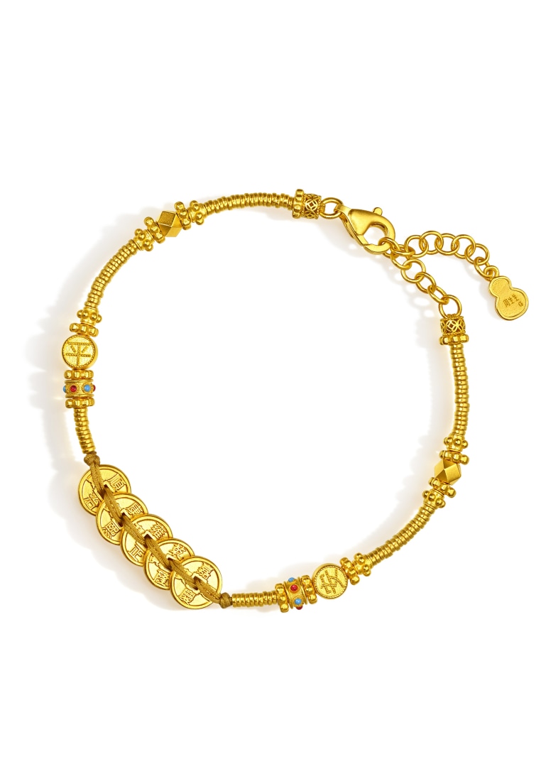 Chow Sang Sang 999.9 24K Pure Gold Cultural Blessings Five Emperors Coins 'Píng An' Bracelet for Wom