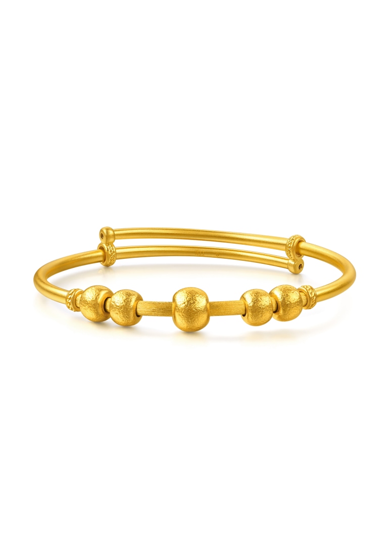 Chow Sang Sang 999 Gold Chinese Gifting Collection Five Lucky Beads Adjustable Bangle for Tiny Size 