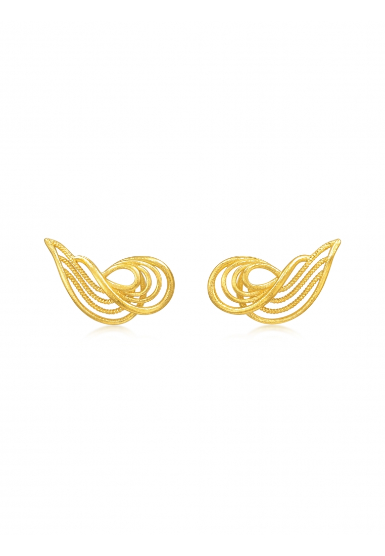 Chow Sang Sang 999.9 24K Pure Gold MINTYGREEN Sparkling Waves Pattern Earrings for Women 95138E