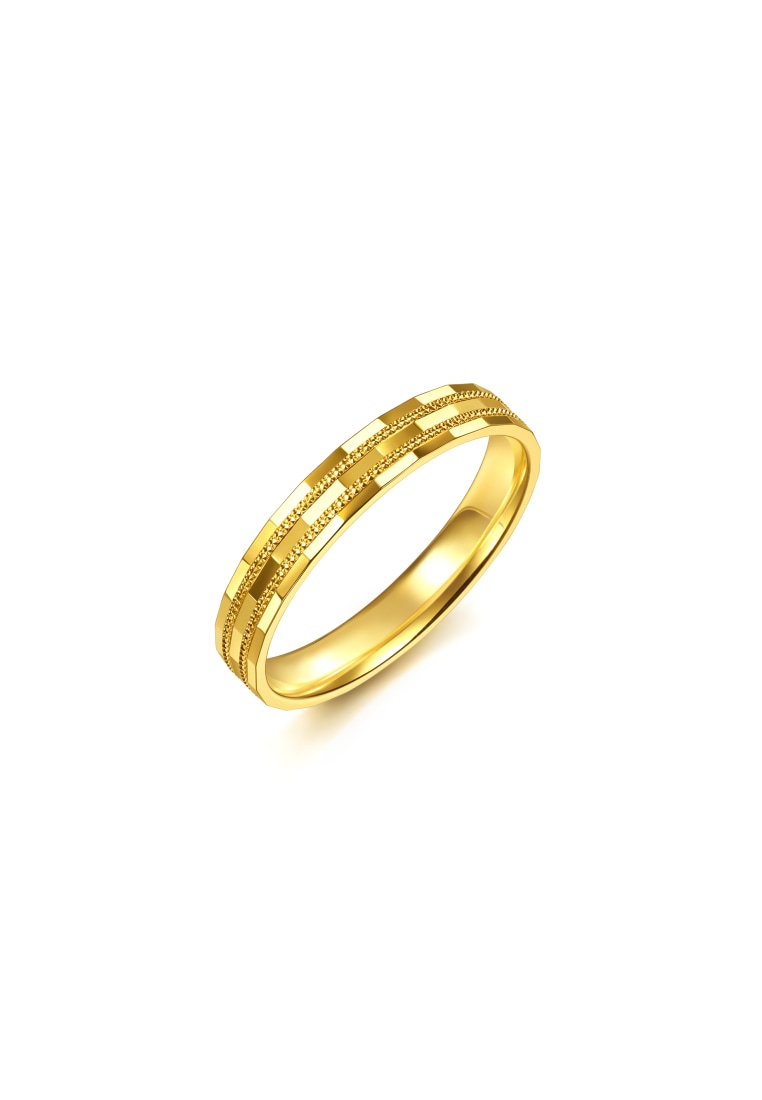 Chow Sang Sang 999 Gold Essence Textured Geometric Pattern Ring for Men (Size: 21, Diameter 19.4mm) 