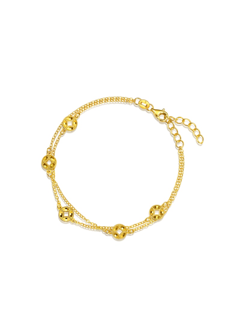Chow Sang Sang 999 Gold Essence Fortune Coins Double Chain Bracelet For Women 18cm 96986B Price-by-W