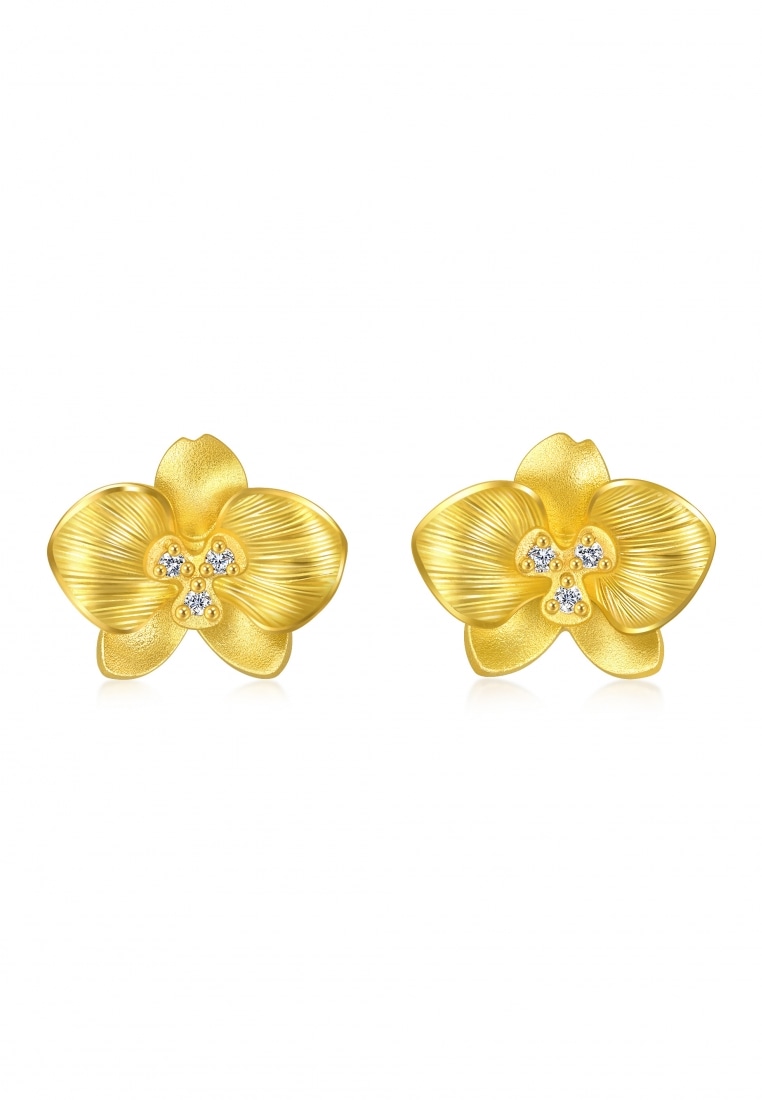 Chow Sang Sang 999 Gold Cultural Blessings Dendrobium Red Butterfly Diamond Earrings for Women 94687