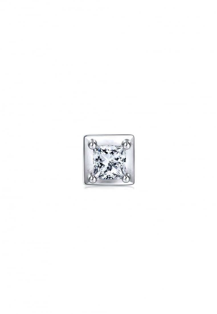 Chow Sang Sang 18K Solid White Gold Daily Luxe Square Diamond Earrings for Women & Men 89767E