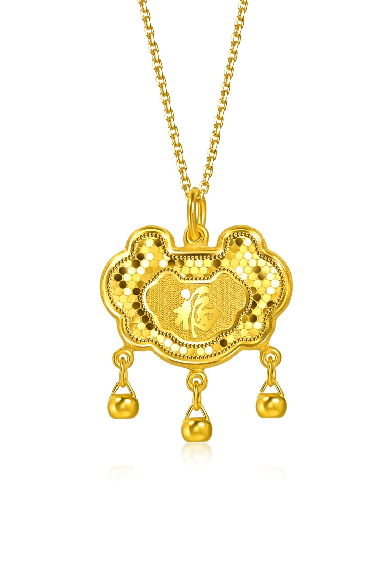 Chow Sang Sang 999.9 24K Pure Gold Chinese Gifting Collection 'Fú' Longevity Lock Pendant for Women 