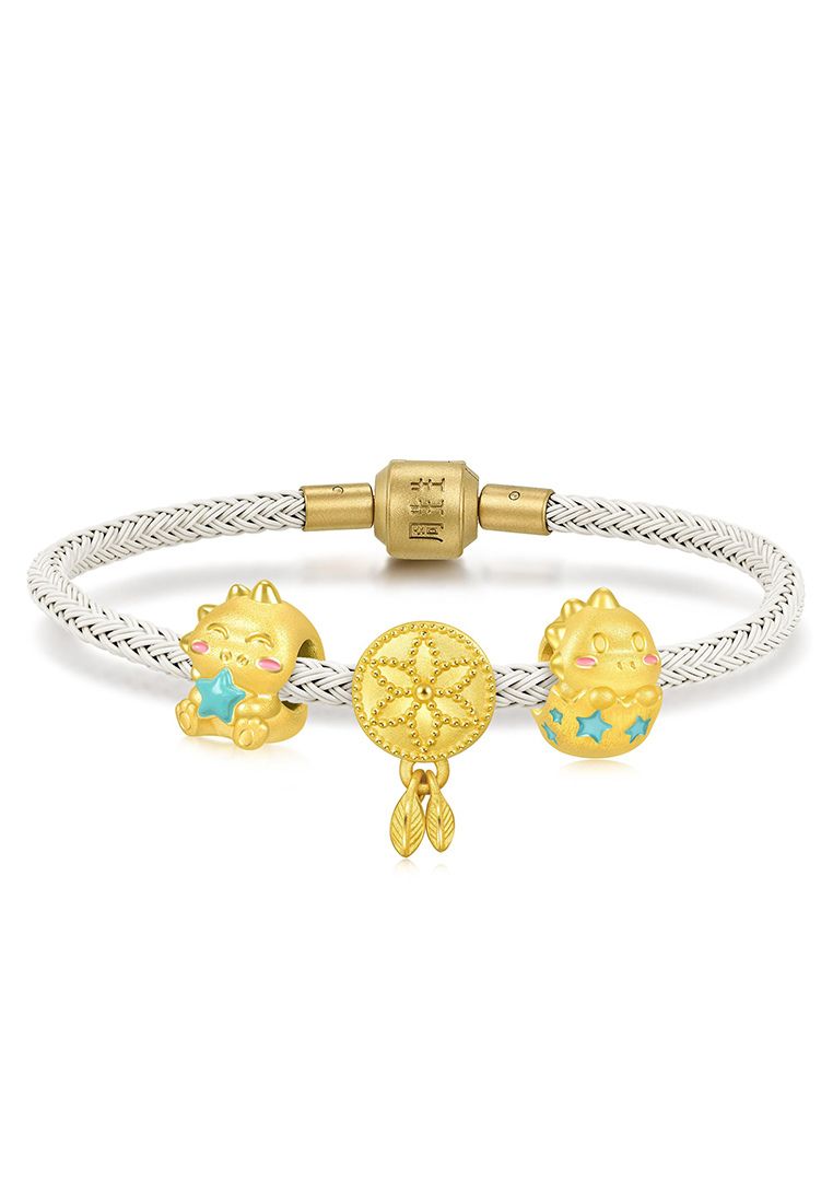 Chow Sang Sang 999 24K Solid Gold Cute Dragons, Dream Big, Fearless Adventurers Mini Charm Bracelet 