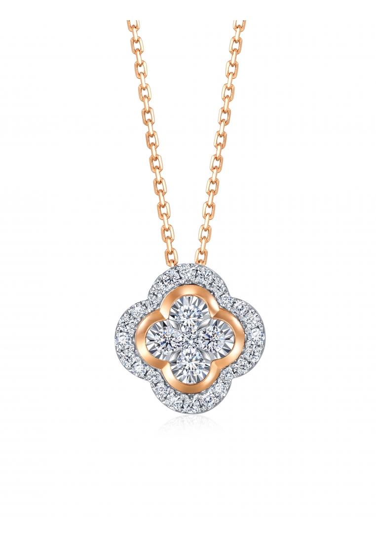 Chow Sang Sang 18K White & Rose Gold Four-Leaf Clover Multiways wear Diamond Necklace for Women 9388
