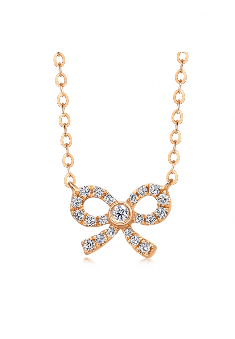 Chow Sang Sang Delicate Gold 18K Rose Gold 0.074 Carat (I-J Color, VS1-VS2 Clarity) Diamond Bowtie N