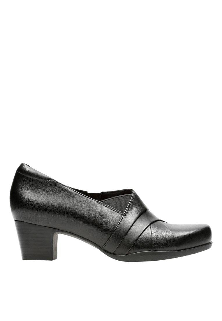 Clarks Womens Rosalyn Adele Court Shoes Black Leather - Wide Fit