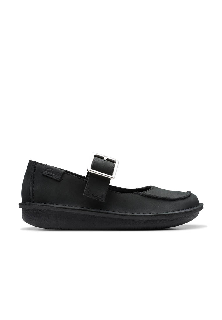 CLARKS Womens Funny Bar Ballerina - Black Oily Lea