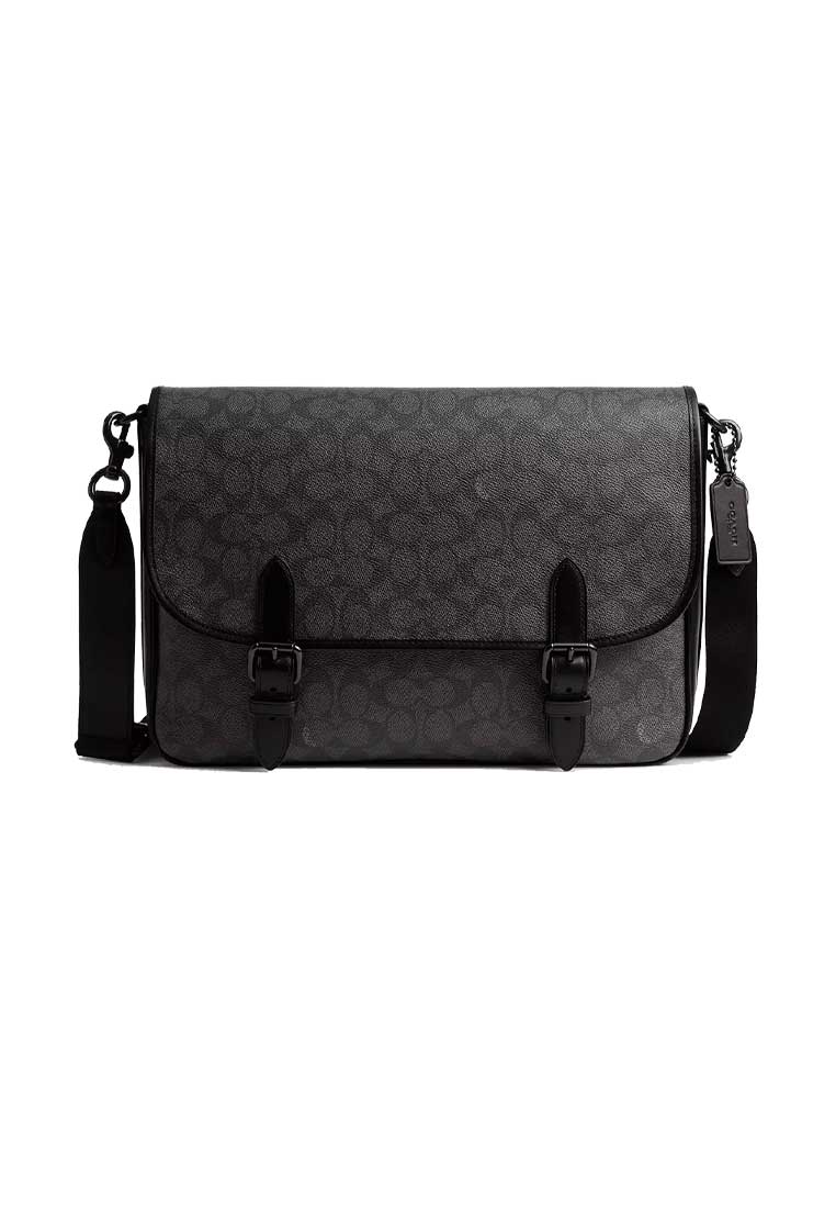 Coach Hitch Messenger Bag In Signature Canvas Charcoal CAH92