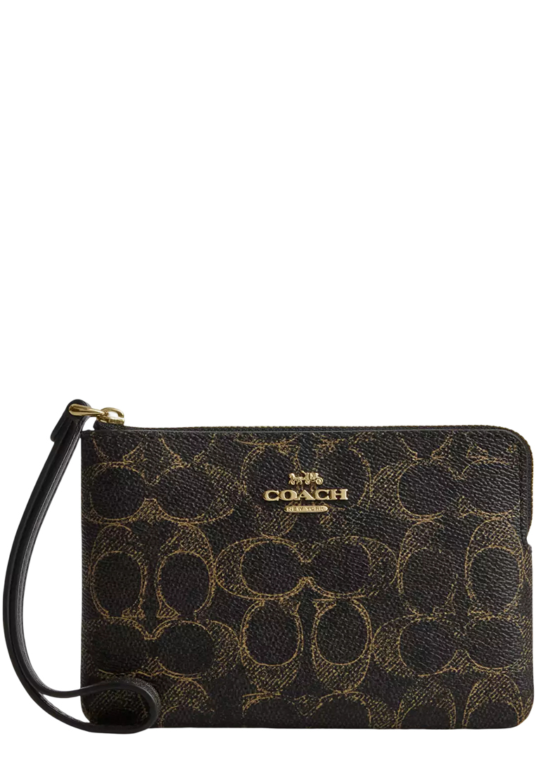 Coach Corner Zip Wristlet In Loved Signature Canvas - Brown CEF78