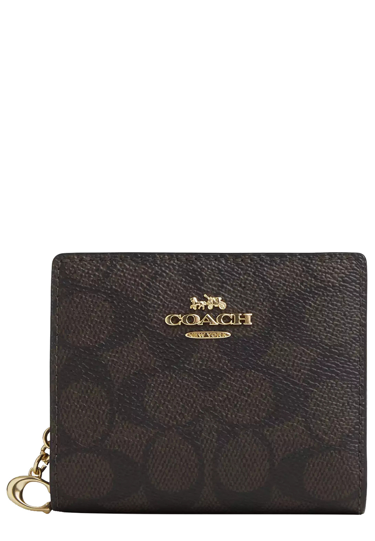 Coach Snap Wallet In Signature Canvas in Walnut/ Black CW789