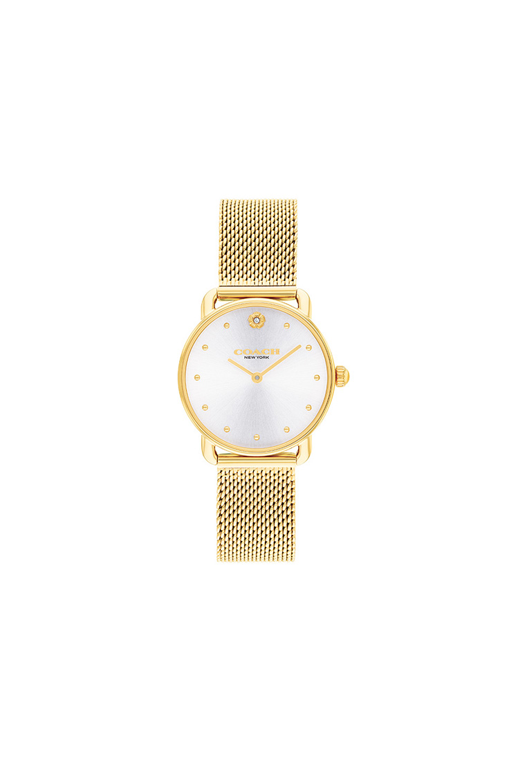 Coach Elliot Women's Watch Ionic Plated Thin Gold Steel Strap - Silver White Dial 14504223