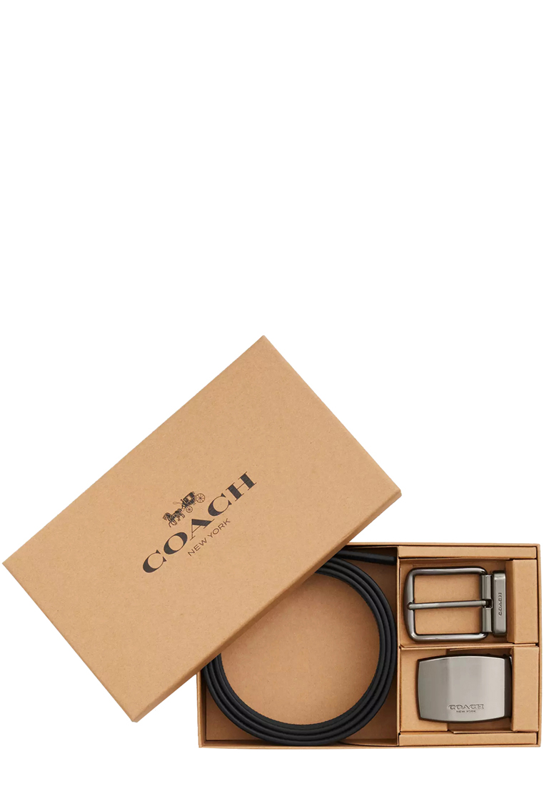 Coach Boxed Plaque And Harness Buckle Cut To Size Reversible Belt, 38 Mm in Charcoal/ Black CW362