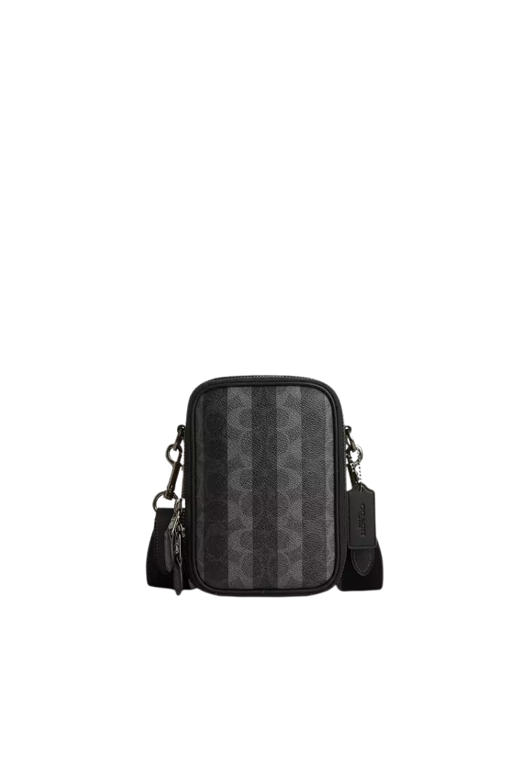 Coach Coach Stanton Stripe Crossbody Bag In Black Grey CEB29