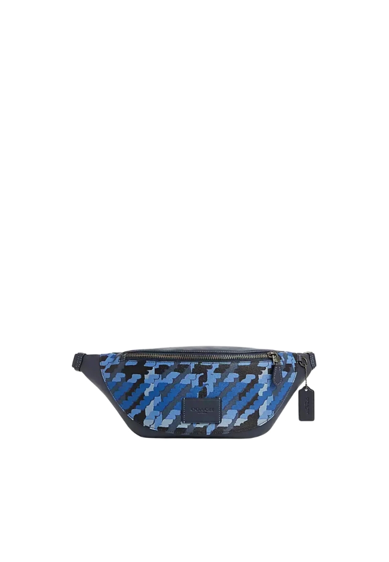 Coach Coach Warren Belt Bag With Blue Plaid Print In Denim Multi CN406