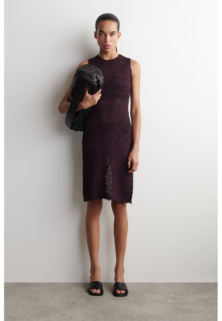 COS CROCHET-KNIT TAPE-YARN MIDI DRESS