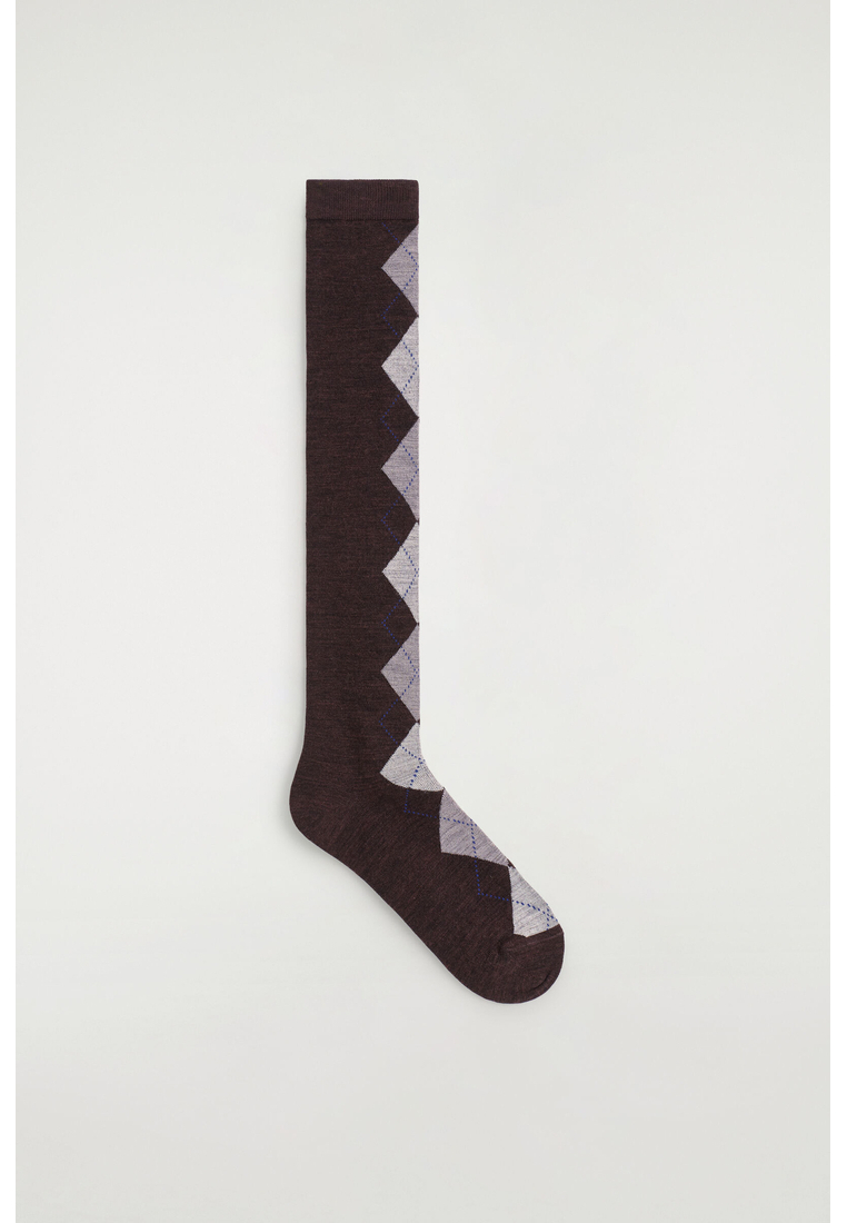 COS ARGYLE WOOL-BLEND KNEE SOCKS