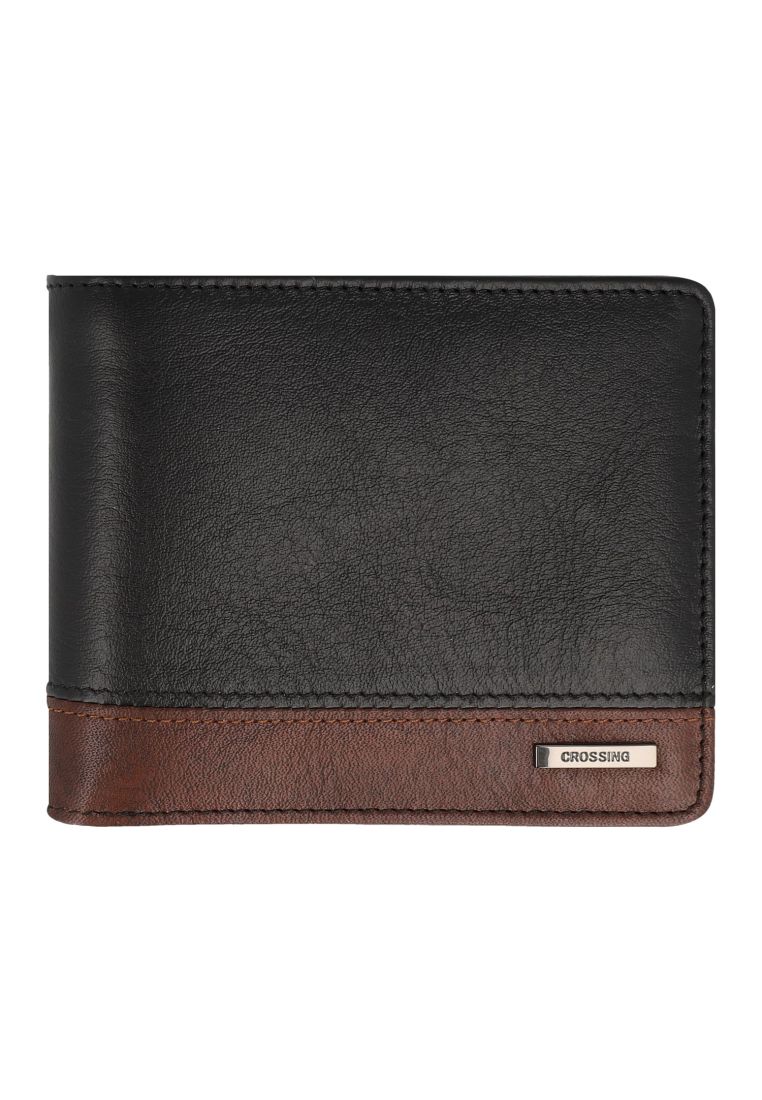 CROSSING Crossing Antique Bi-fold Leather Wallet With Flap And Coin Pouch - Timber - Black