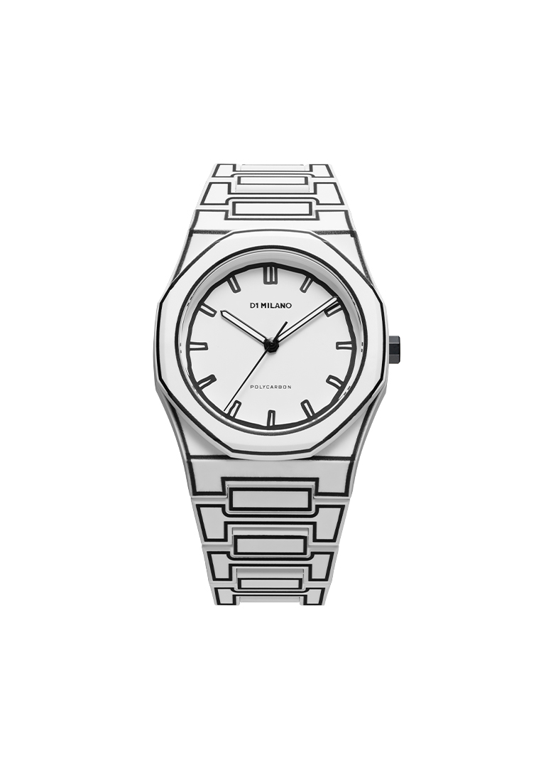 D1 Milano White Sketch Polycarbon Bracelet Watch, 40.5 mm