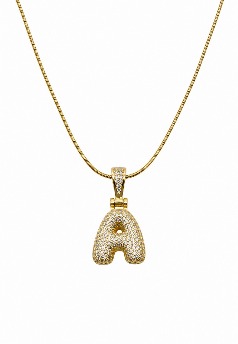 Dandelion Gold Plated Pave Initial Letter Pendant Necklace