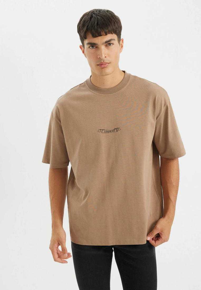 DeFacto 100% Cotton Oversize Wide Fit Crew Neck Back Printed Short Sleeve T-Shirt D4910Ax24Au