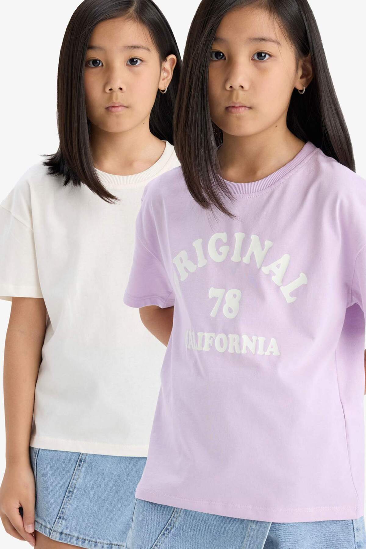 DeFacto Girl's Relax Fit Crew Neck Anime Printed 2Li Short Sleeve T-Shirt D9434A825Sm