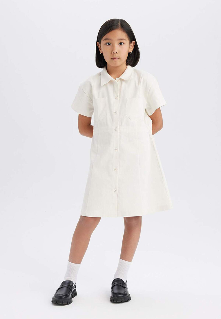 DeFacto Girls Gabardine Pocket Button Short Sleeve Summer Dress D9223A825Sm