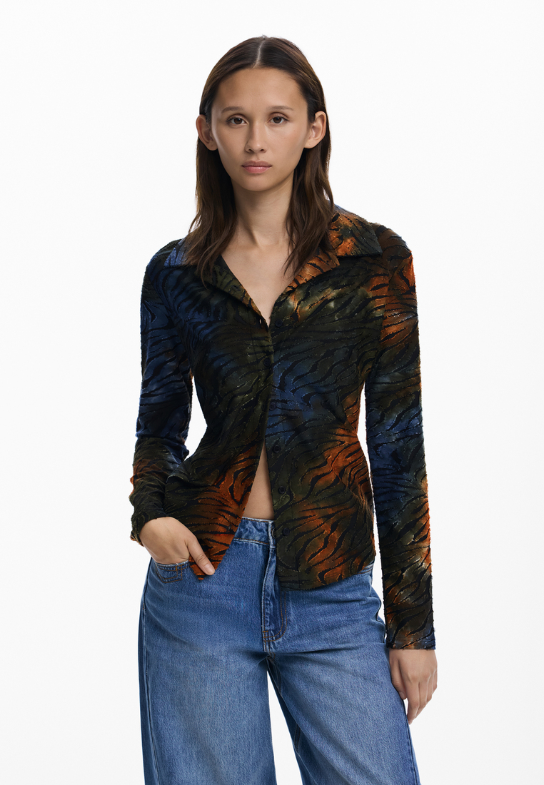Desigual Buttoned animal print T-shirt