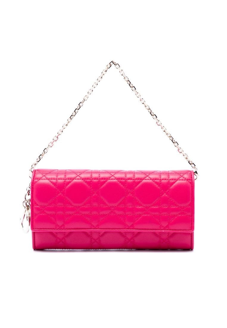 Dior Pre-Loved Dior Lambskin Cannage Lady Dior Wallet On Chain