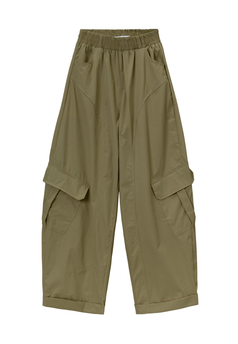 DRUM Women Comfy Long Cargo Baggy Pants-Army Green