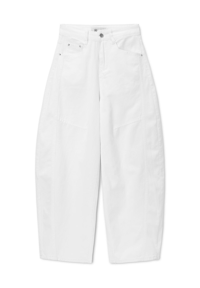 DRUM Denim Washed Ballon Cut Baggy Jeans- White