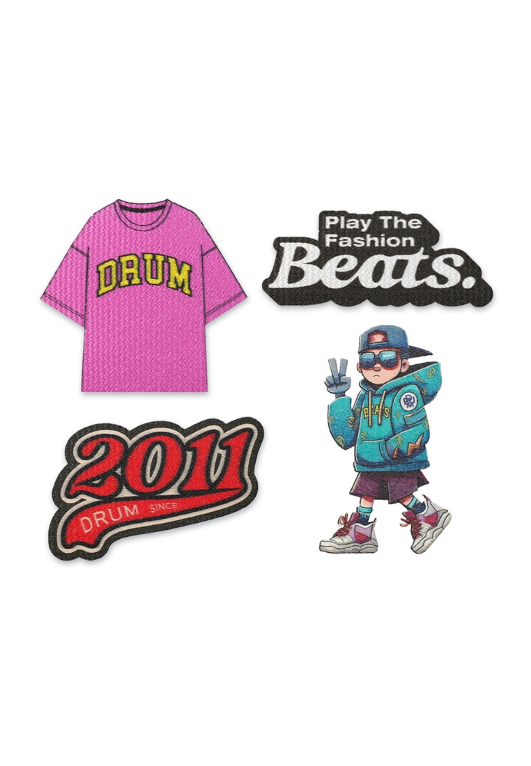 DRUM 4-Pack Iron on Patches- PC-A