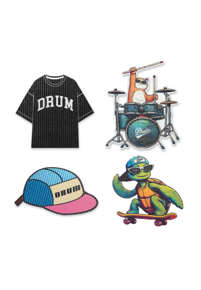 DRUM 4-Pack Iron on Patches- PC-B
