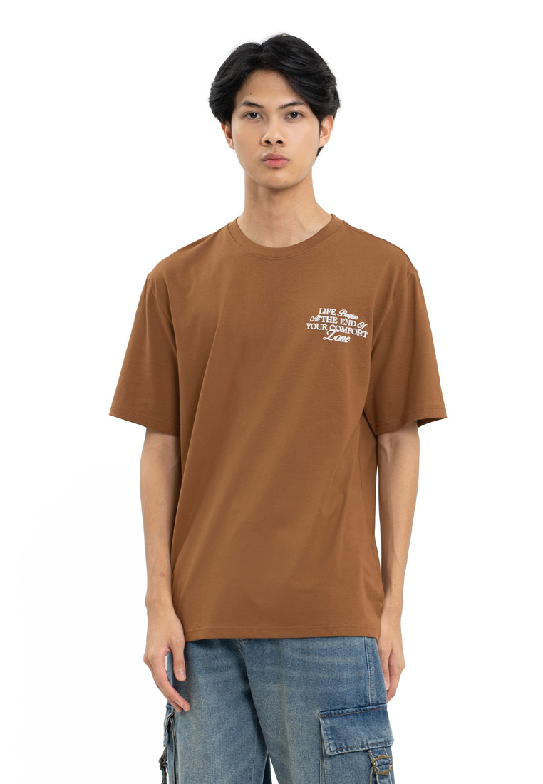 DRUM Life begin 2 Side Print Relaxed Fit Tee- Brown