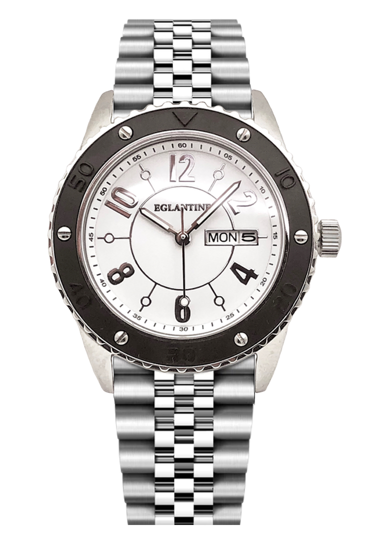 EGLANTINE DAY/DATE Unisex Steel Quartz Watch, White dial, Day-Date, Steel Bracelet