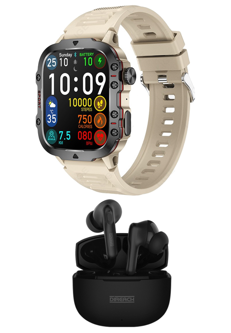 EGLANTINE Value Deal - Unisex Smart Watch + EGLANTINE PRO 5S MINI (TWS) Wireless Earphones - Black -