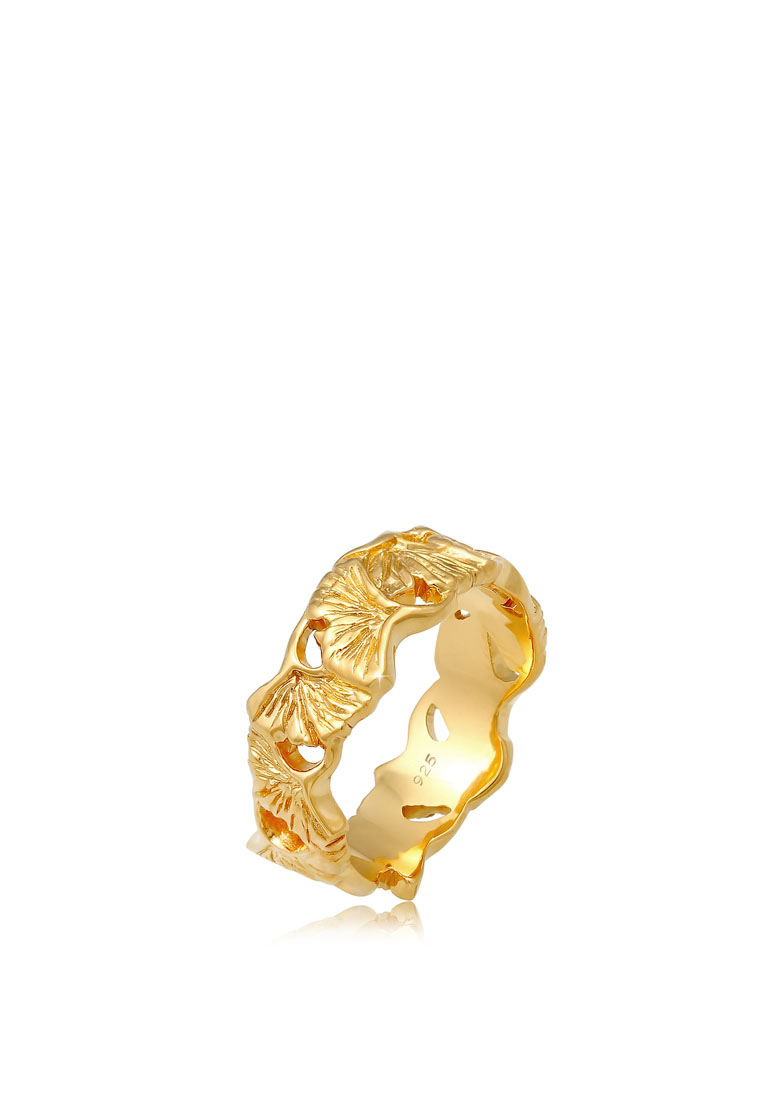 ELLI GERMANY Ginkgo Leaf Band Ring – Gold-Plated Silver