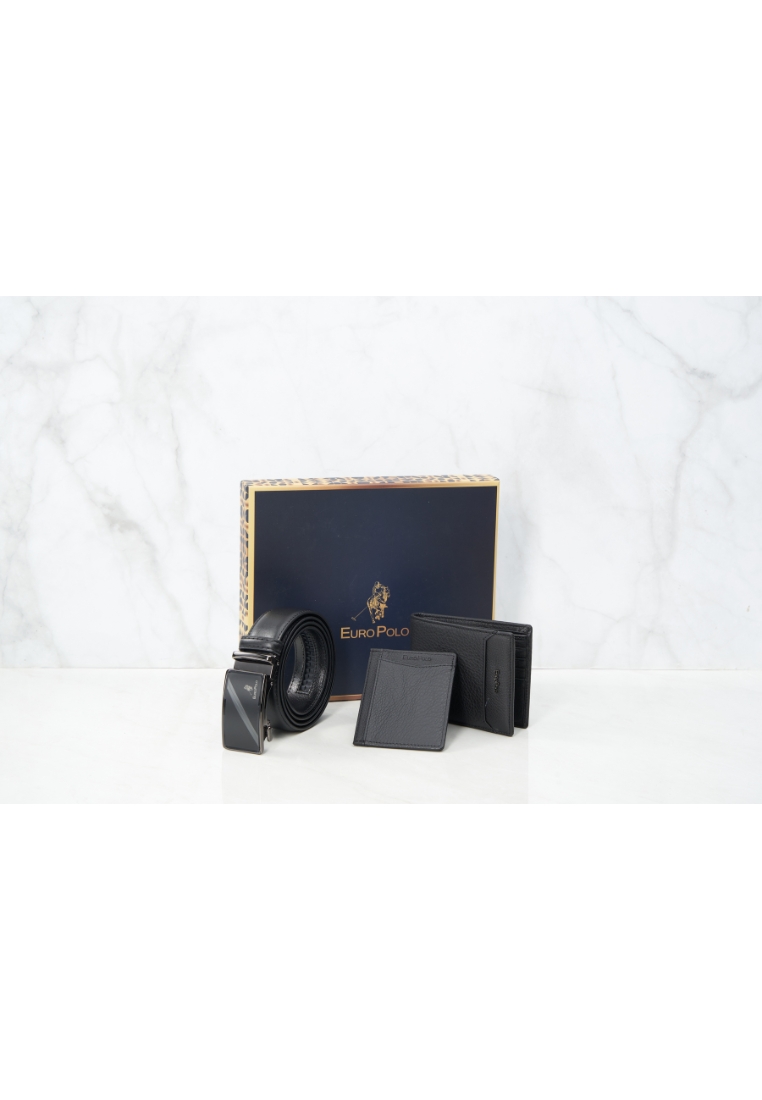 Euro Polo Men Gift Box 3-in-1 Set Top Grain Cow Leather Wallet & Men Belt & Cardholder EP SET