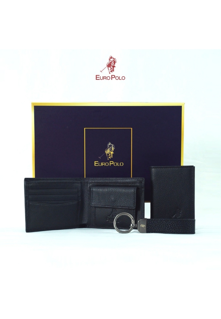 Euro Polo Men's Grain Leather Coin Wallet Cardholder Keychain Classic Gift Set
