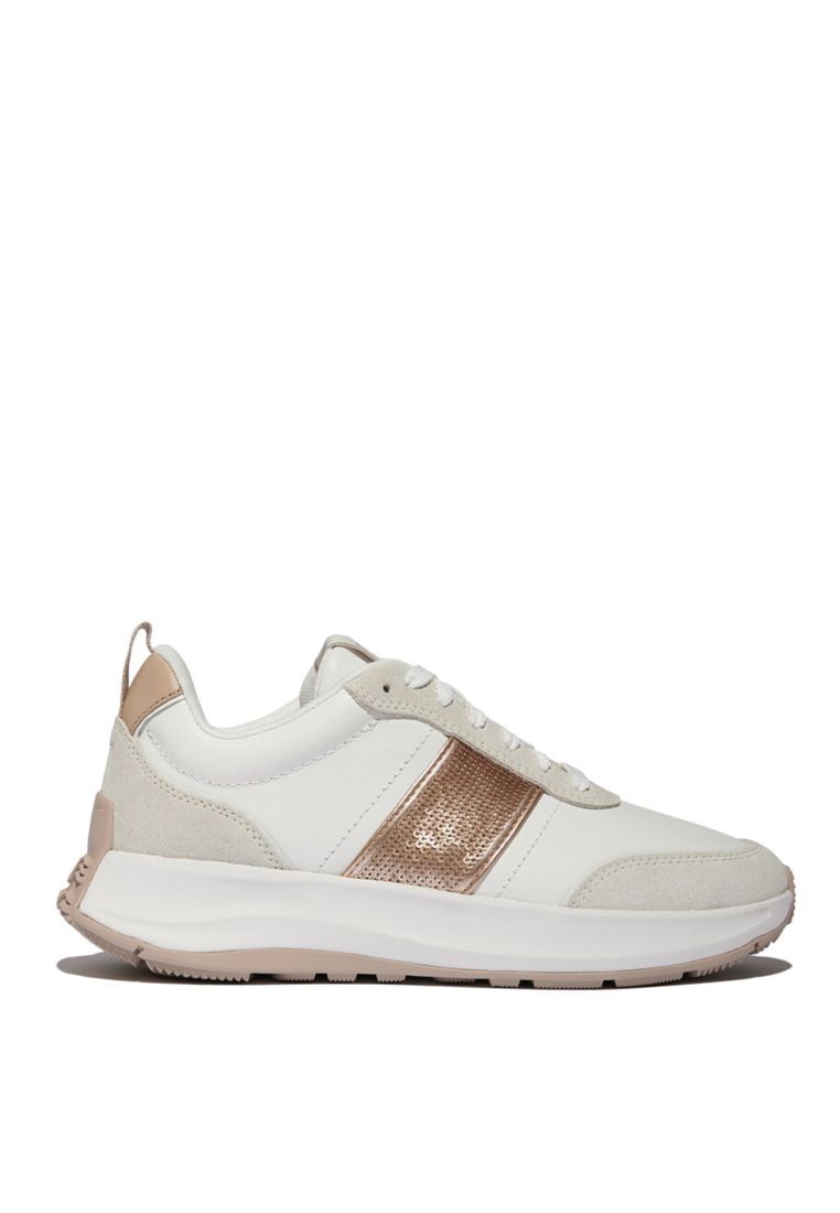 FitFlop FitFlop F-MODE Flow Sequin Suede/Leather Trainers - Urban White/Classic Beige (E1Z-B44)