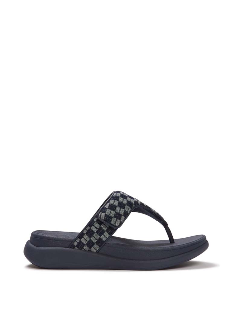 FitFlop FitFlop F-MODE Go Adjustable Checkboard-Denim Toe-Post Sandals - Dark Denim (A1H-D71)