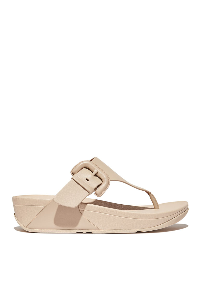 FitFlop FitFlop LULU Covered-Buckle Raw-Edge Leather Toe-Post Sandals -  Stone Beige (HG9-A20)