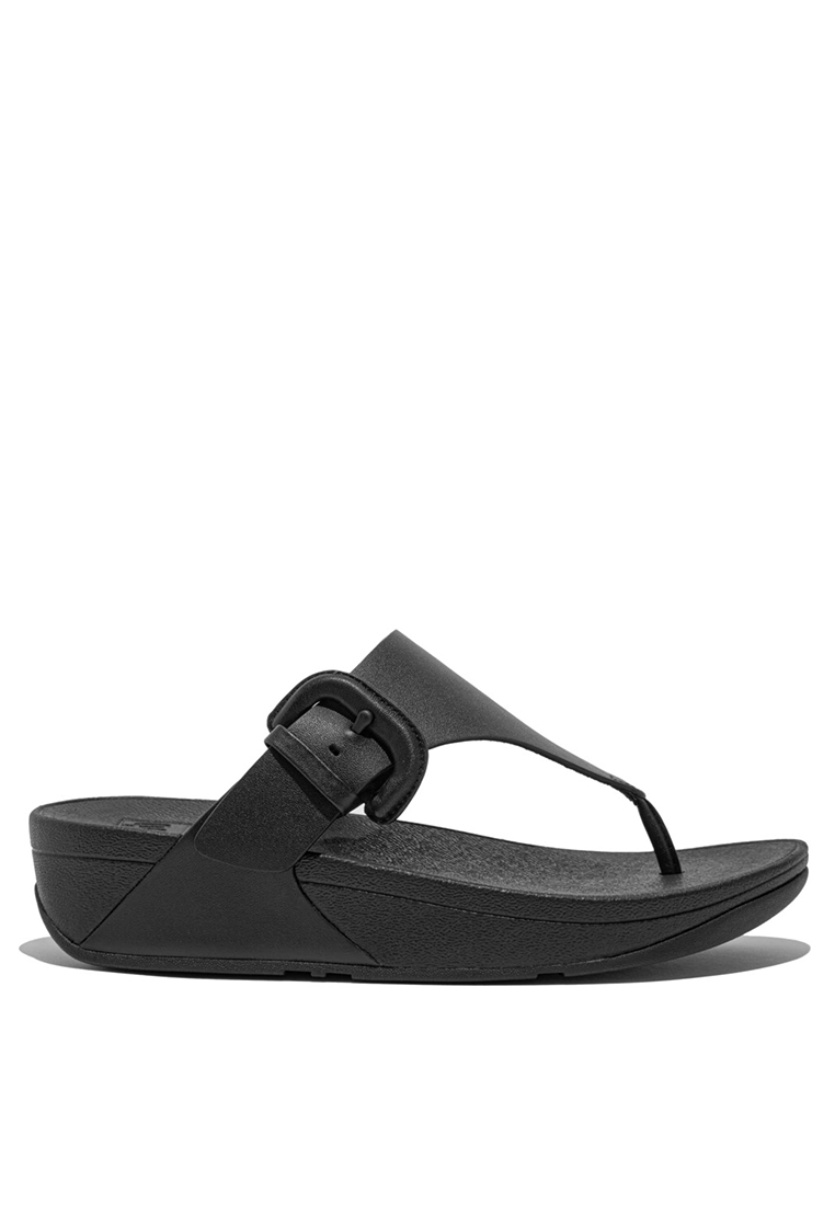 FitFlop FitFlop LULU Women's Covered-Buckle Raw-Edge Leather Toe-Posts - Black (HG9-001)