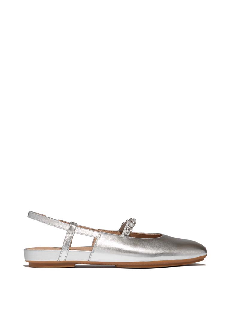 FitFlop FitFlop DELICATO Pearls-and-Crystal Soft-Leather Slingbacks - Silver (A0R-011)