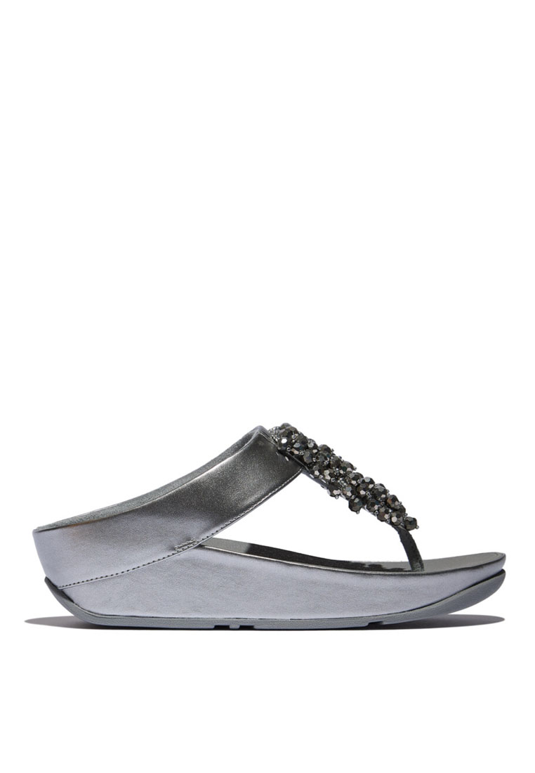 FitFlop FitFlop RUMBA Iridescent Beaded Toe-Post Sandals - Silvereen (E4W-C91)